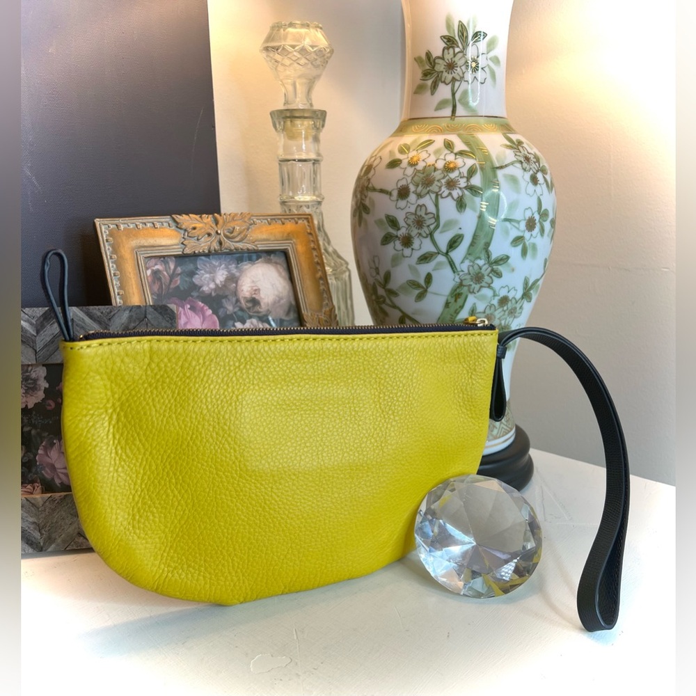 Anthropologie Miss Albright Specialty Yellow Leather Clutch Wristlet Pouch